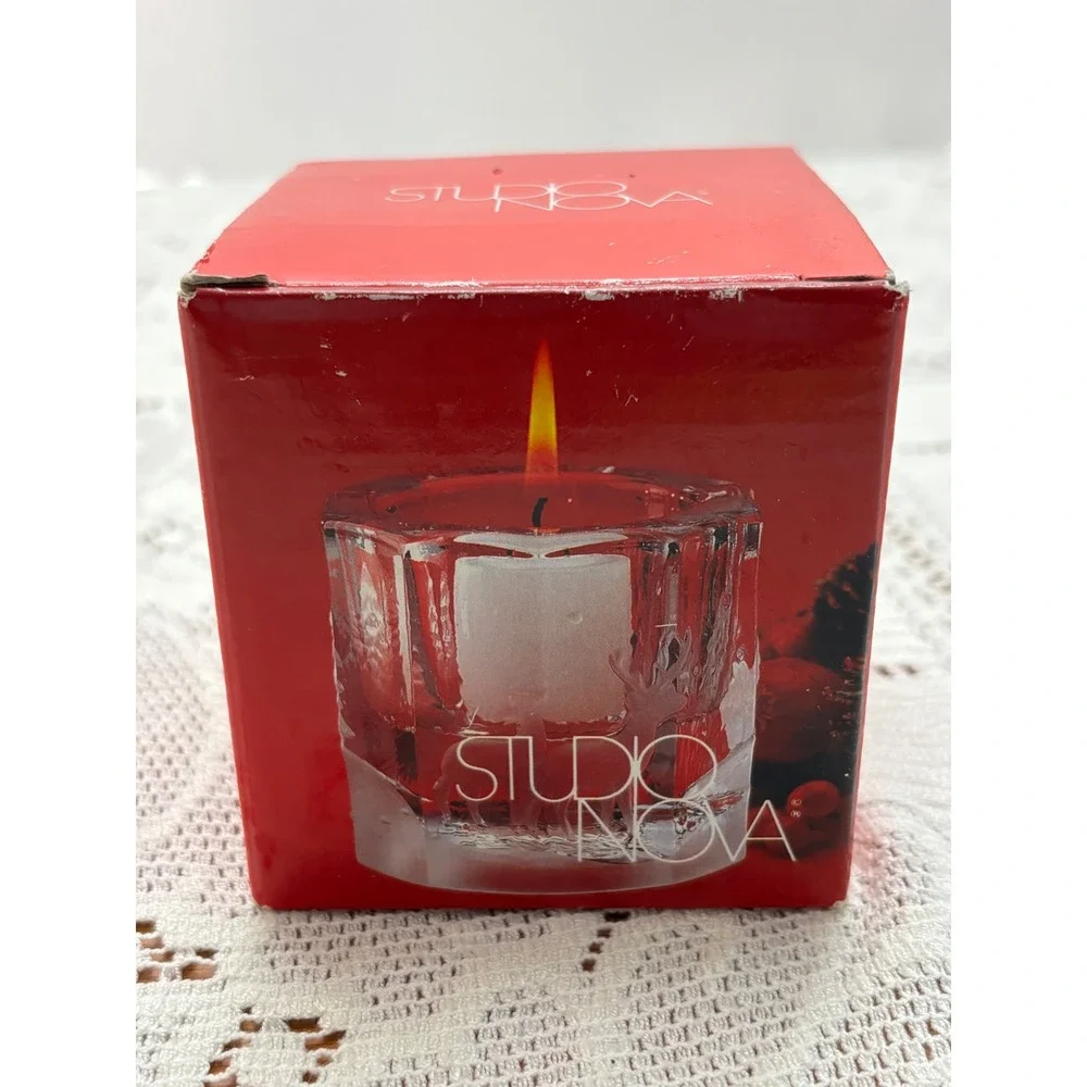 Studio Nova Festive Deer Glass Votive Candle Holder WY687/610 Japan Frosted 2.5
